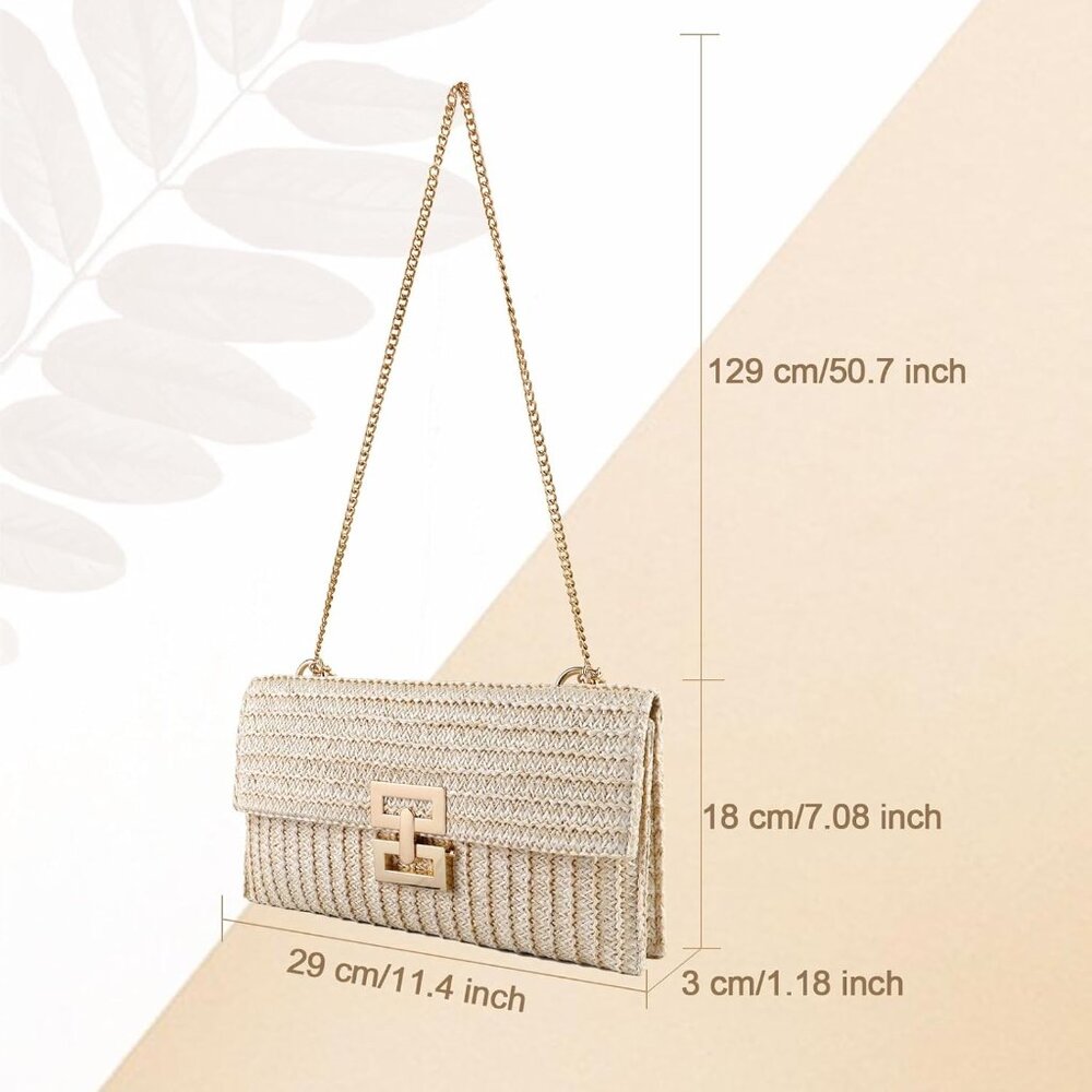 Straw Clutch Purse Crossbody Bag for Women Designer Evening Handbag Casual Summe - Picture 4 of 6
